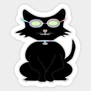 Retro Kitty. A cute black cat with cool hipster vibes. Funky design for cat people! Sticker